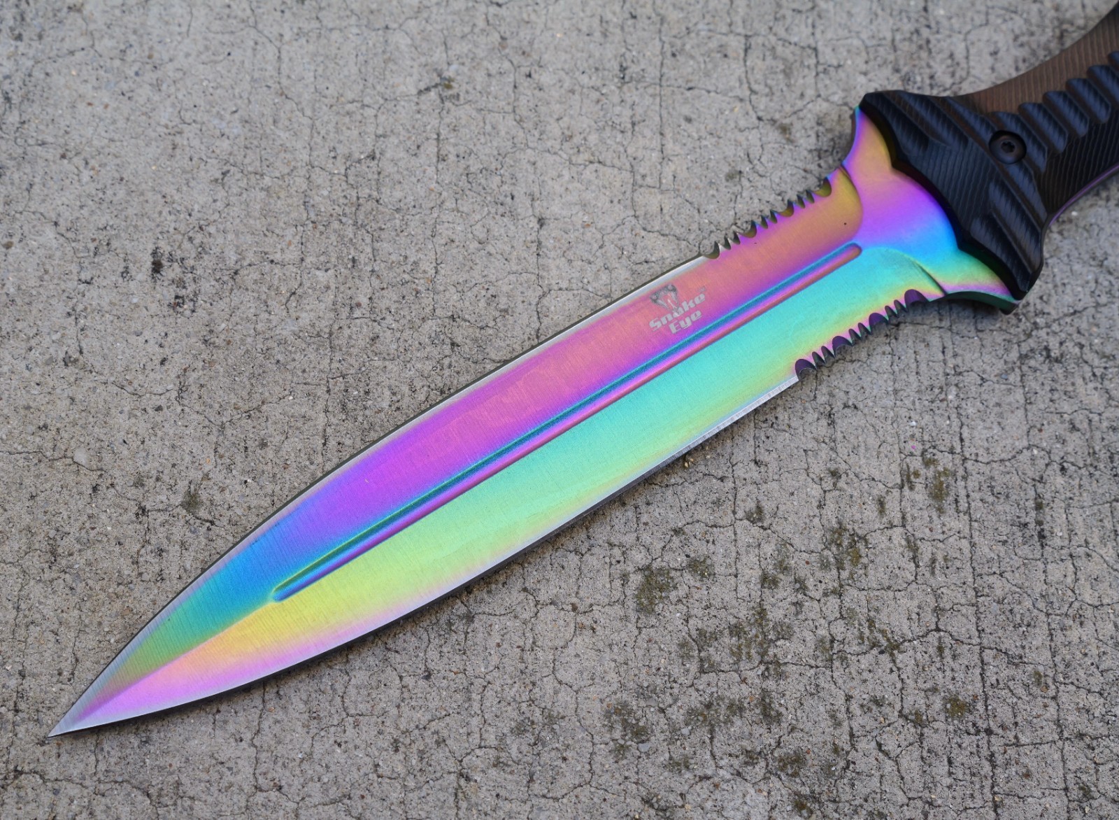 Full Tang Rainbow Titanium Color Tactical Fixed Blade Knife With Custom Sheath