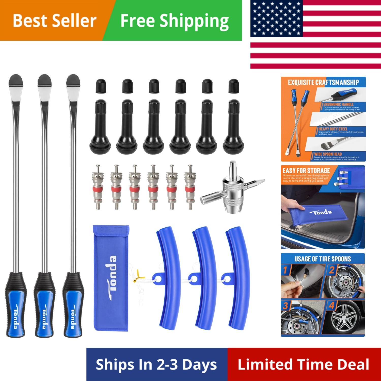 Tire Spoons, Tire Changing Kit for Motorcycle Dirt Bike Lawn Mower Tractor, T...