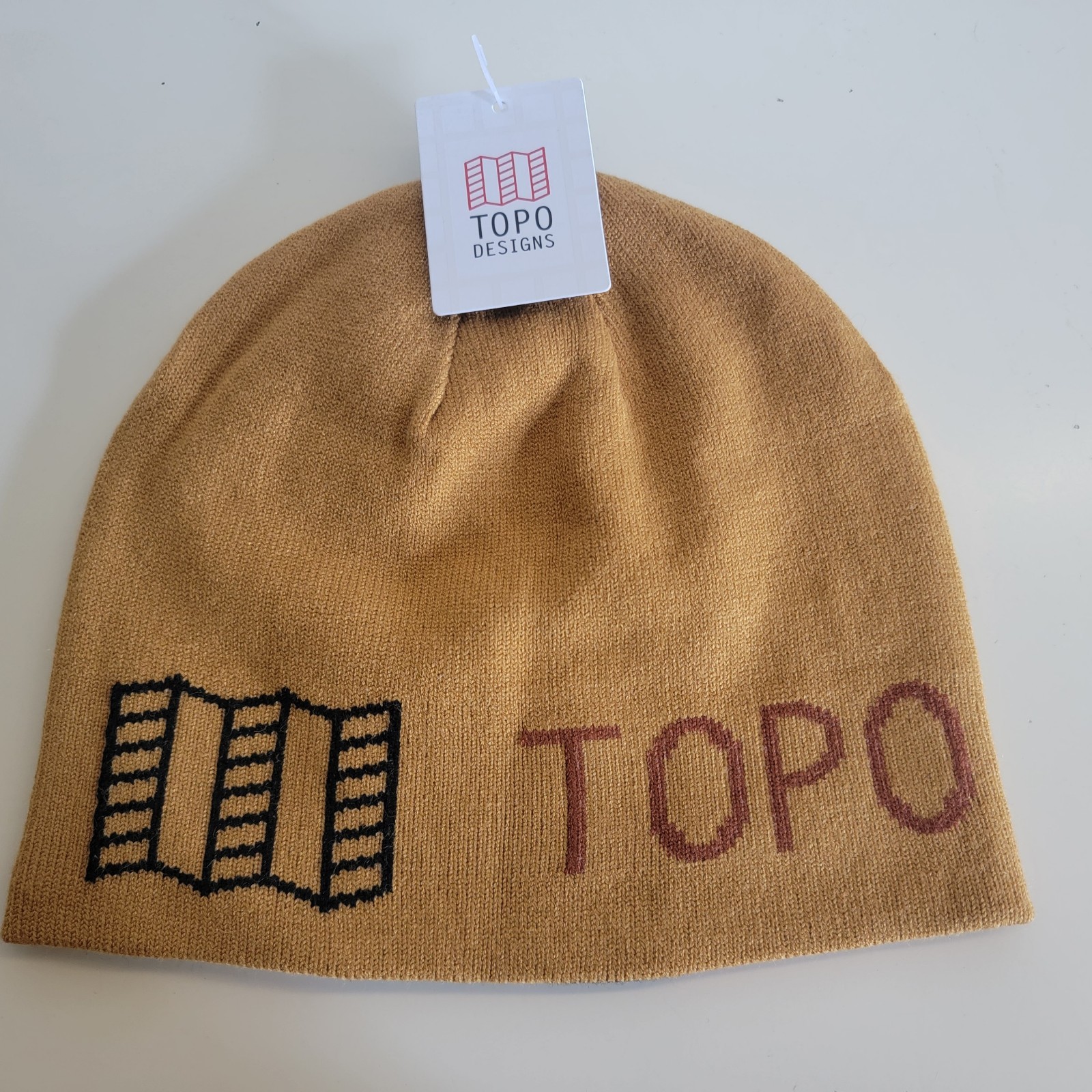 Topo Designs Reversible Slim Fitted Beanie Hat Brick Khaki One Size