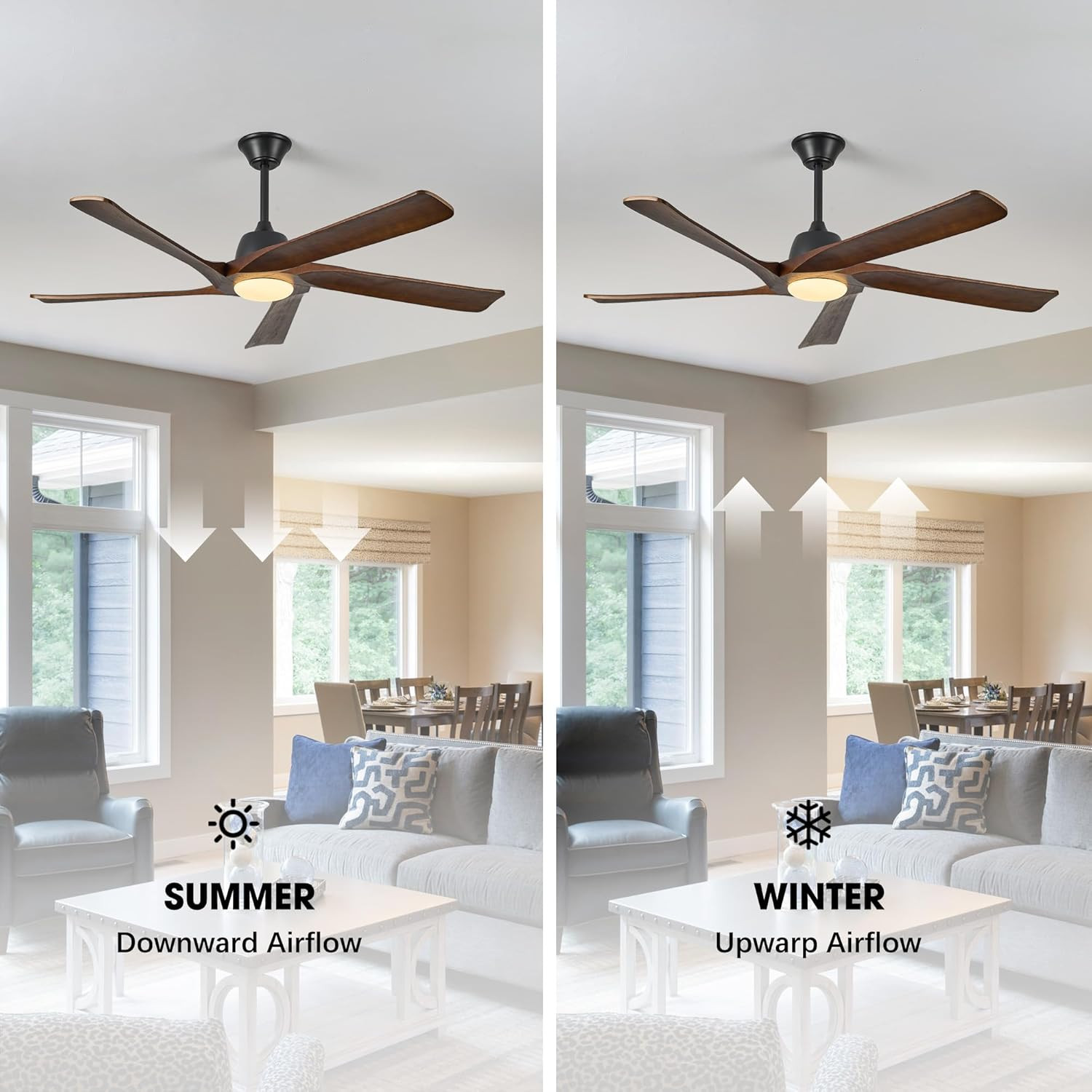 60" DC Solid Wood Ceiling Fan with Lights, (Dark Walnut) | Remote & APP Control,
