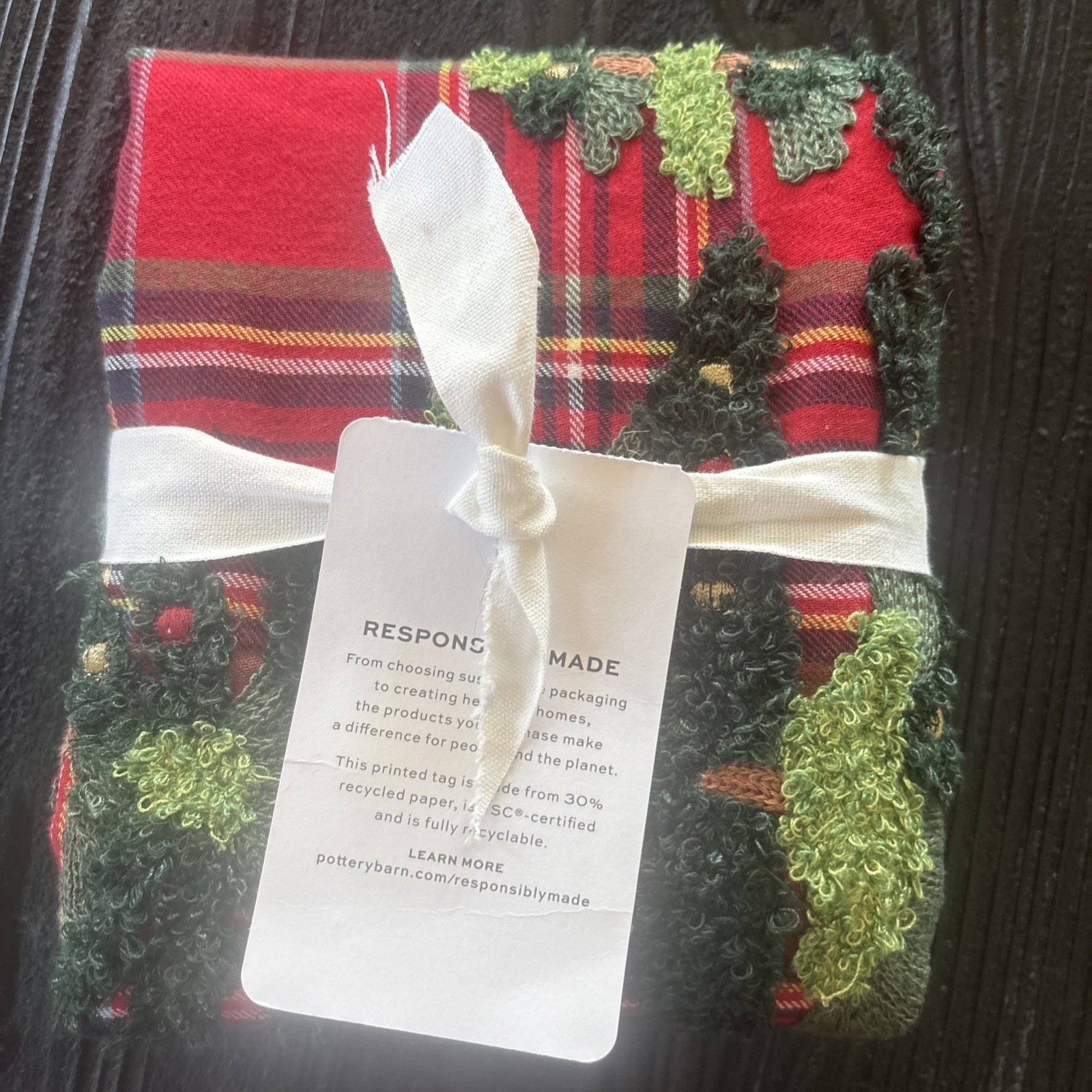 NWT Pottery Barn ELLIOTT TREE EMBROIDERED PLAID Euro Sham