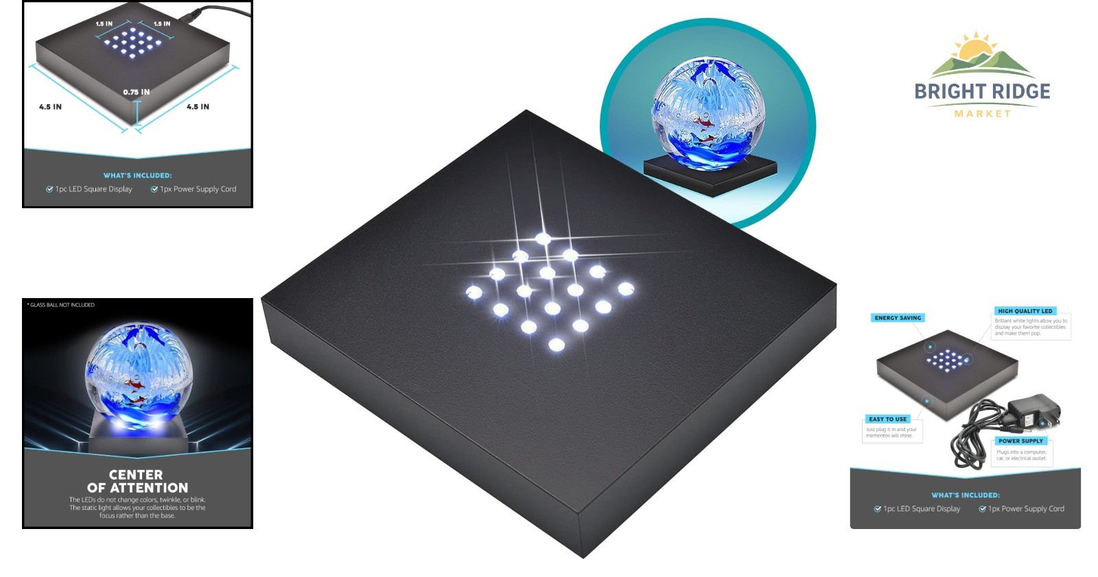 LED Lighted Display Base for Glass Art, Acrylic Centerpieces, Matte Black