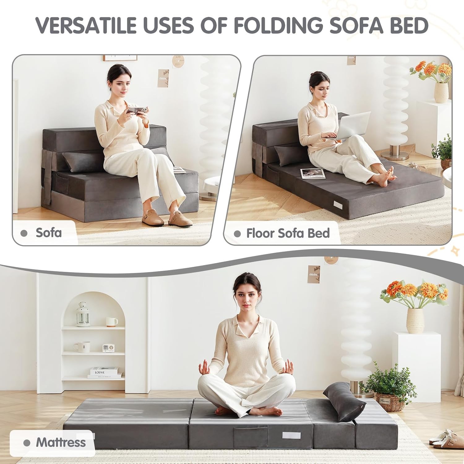 Folding Sofa Bed Couch Single Size Foldable Futon Chair W/ Pillow Folding