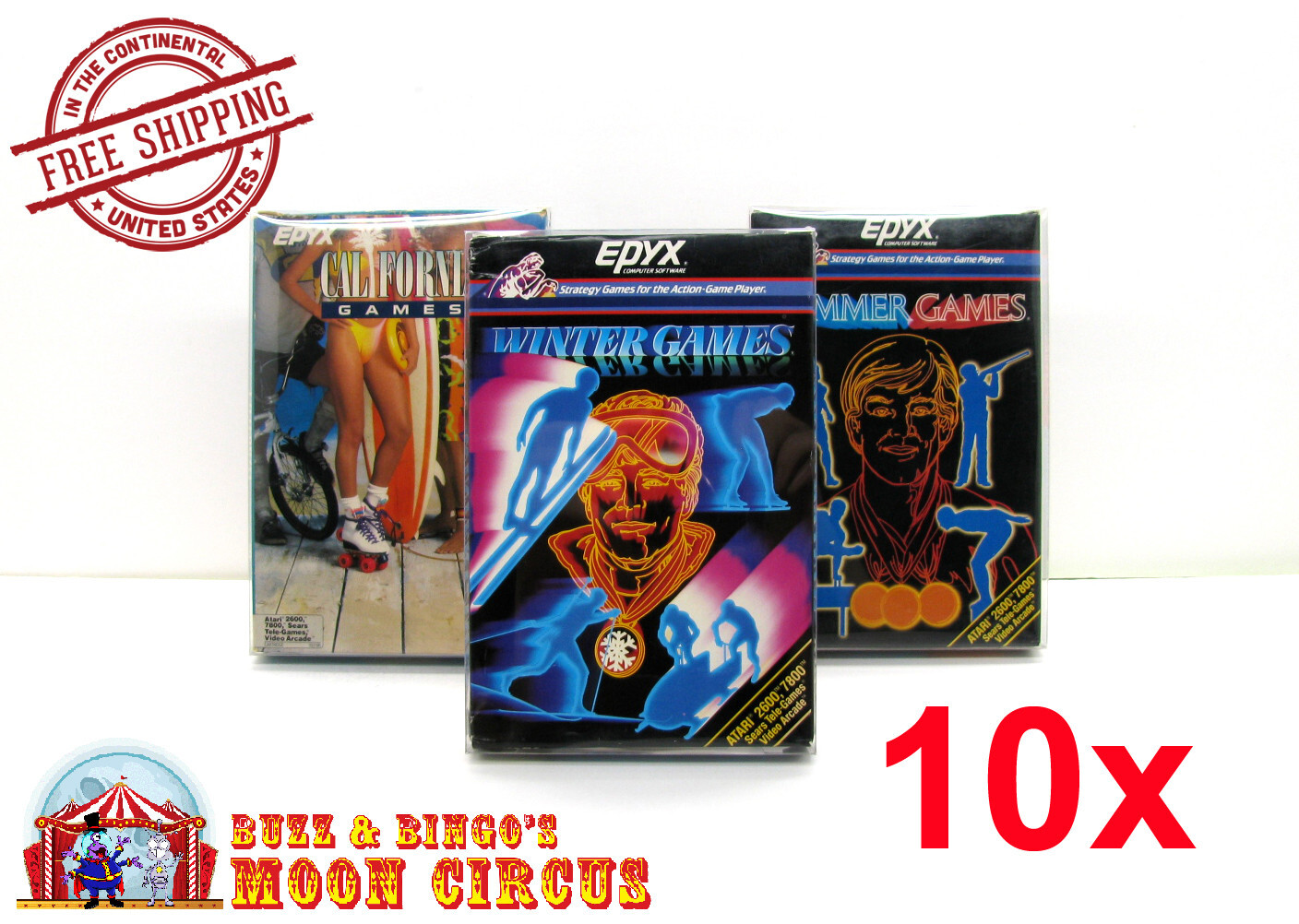 10X CLEAR PLASTIC PROTECTIVE BOX SLEEVE FOR ATARI 2600 EPYX CIB GAMES (SIZE H)