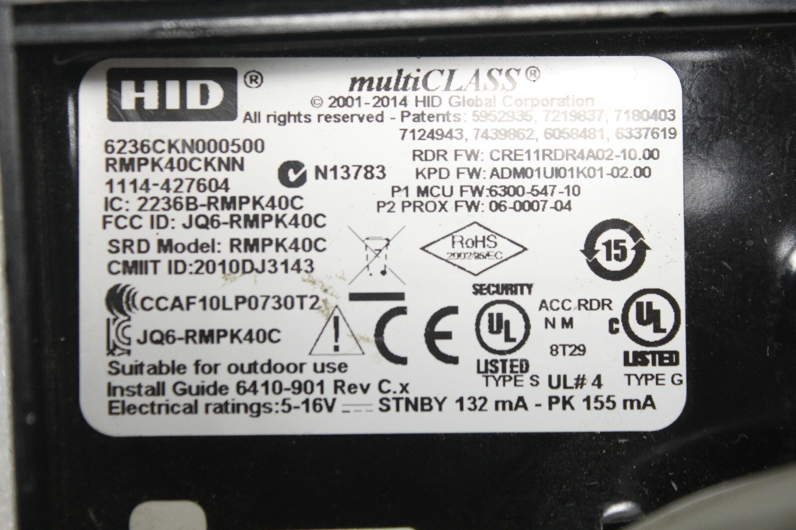 HID multiCLASS Wall Switch Smart Card Reader 6236CKN000500- No Mounting