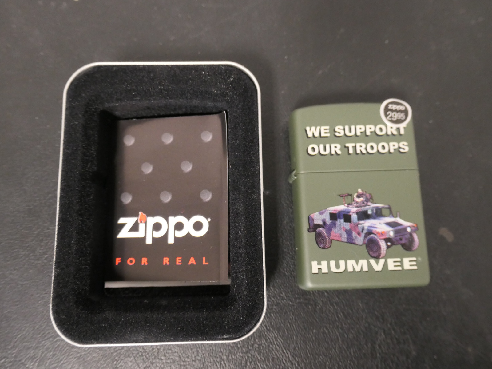Humvee We Support Our Troops Green Camo Zippo NOS