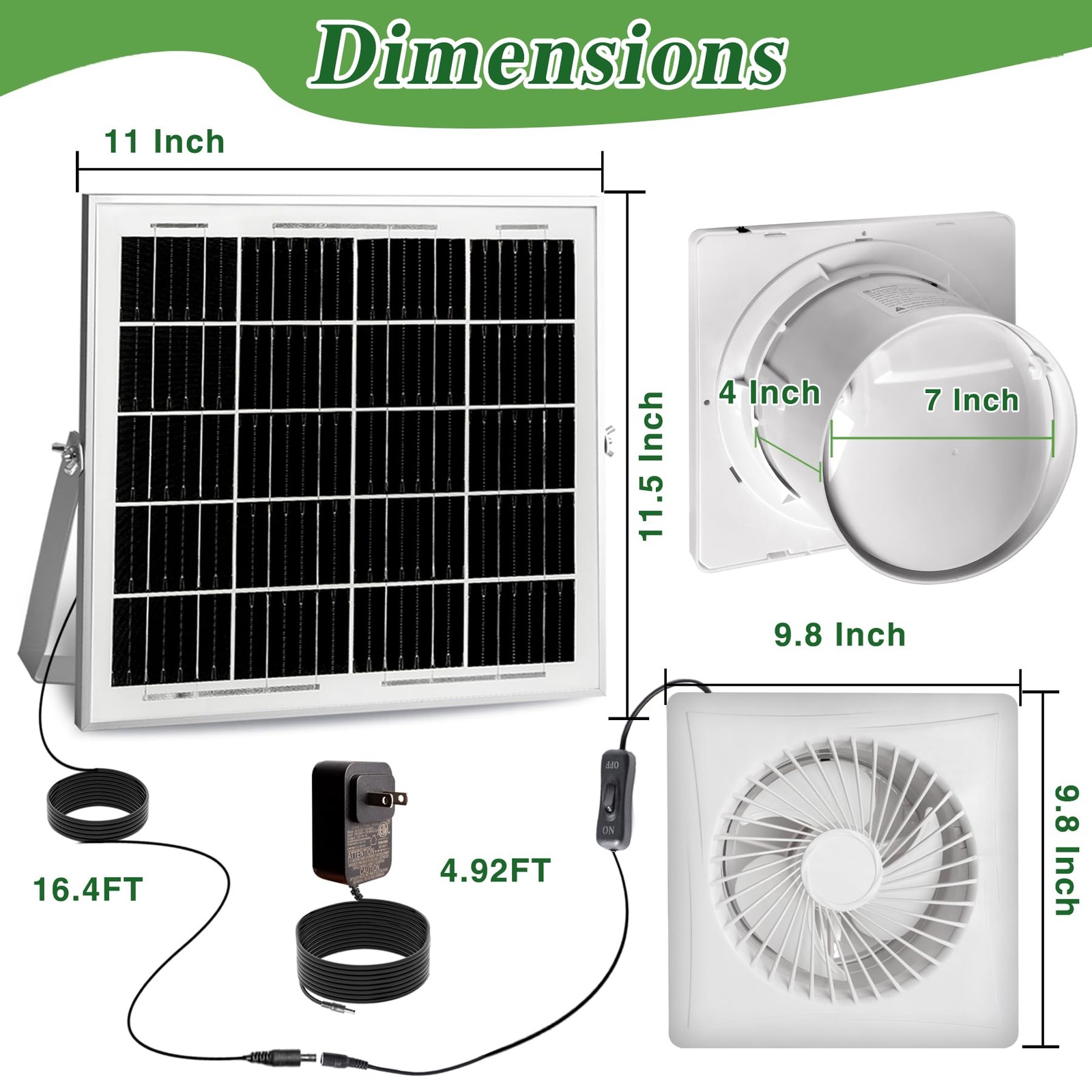 Solar Exhaust Fan, 25W Solar Panel + 8" Ventilation Vent Fan, with Power Adap...