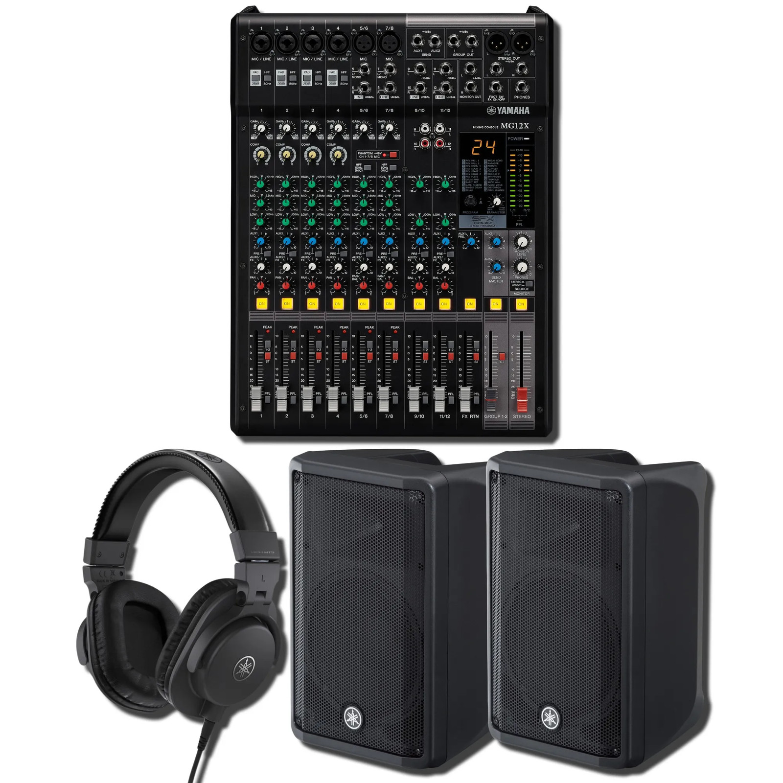 Yamaha MG12X CV 12-Ch Analog Mixer w/ 2x DBR10 700W Speakers & HPH-MT5 Headphone