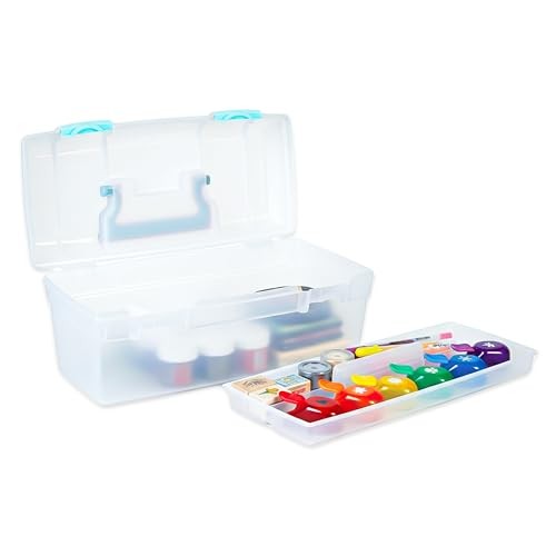 6937AG Essentials Lift-Out Tray Box, Portable Art & Craft Aqua Mist Latches