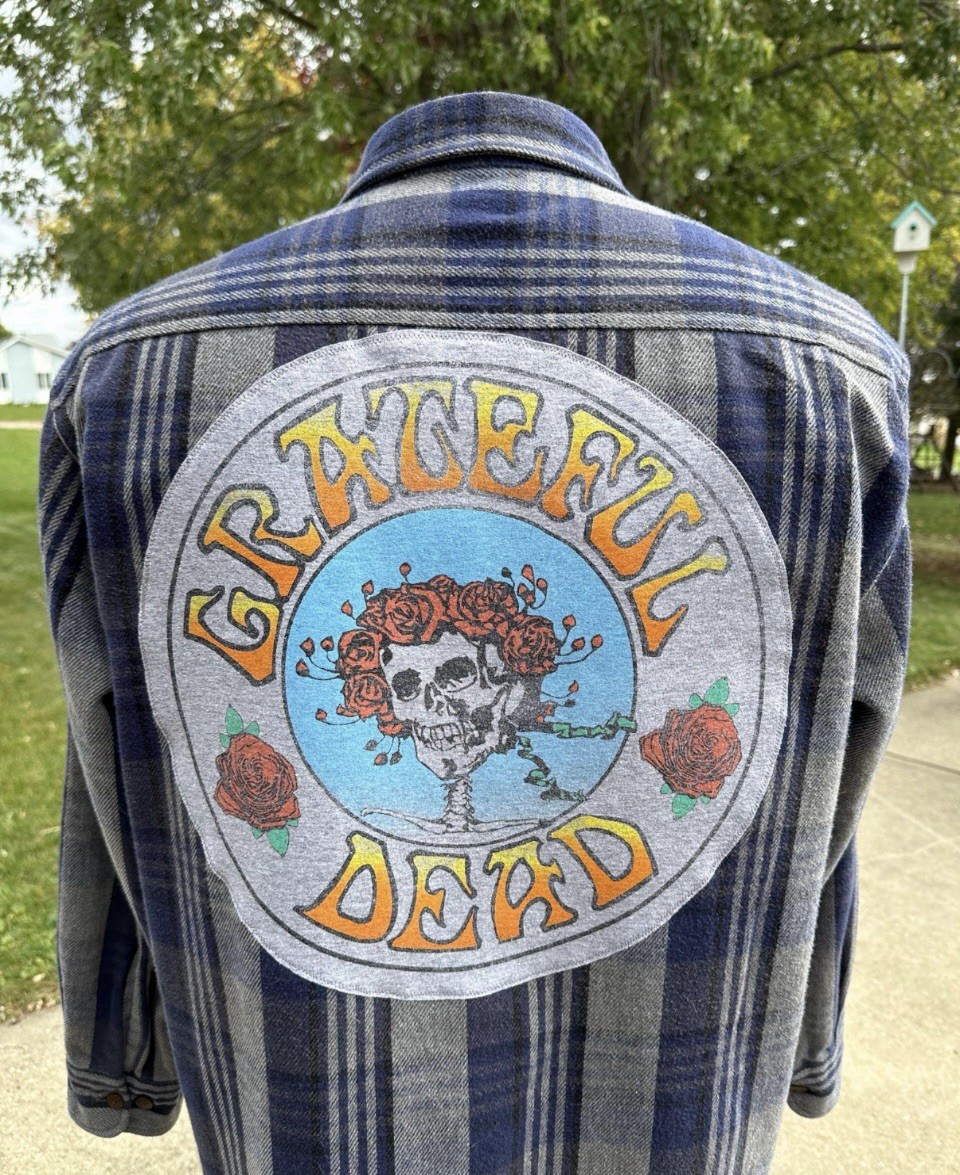 Grateful Dead Upcycled Back Patch Heavy Weight Shacket Shirt Jacket Large