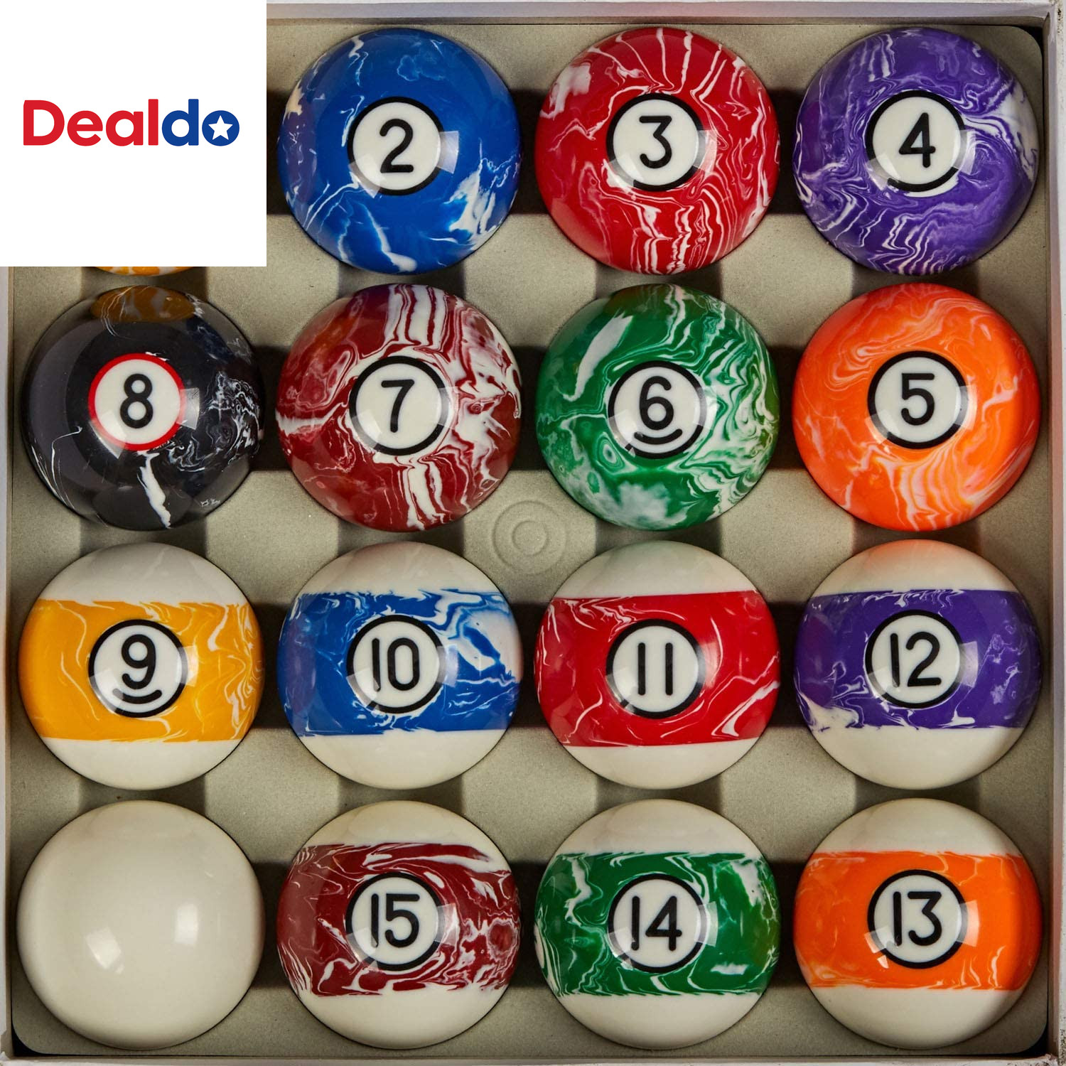 Deluxe Marble Swirl Pool Balls Set 2.25 Inch Complete 16 Ball Billiard Kit