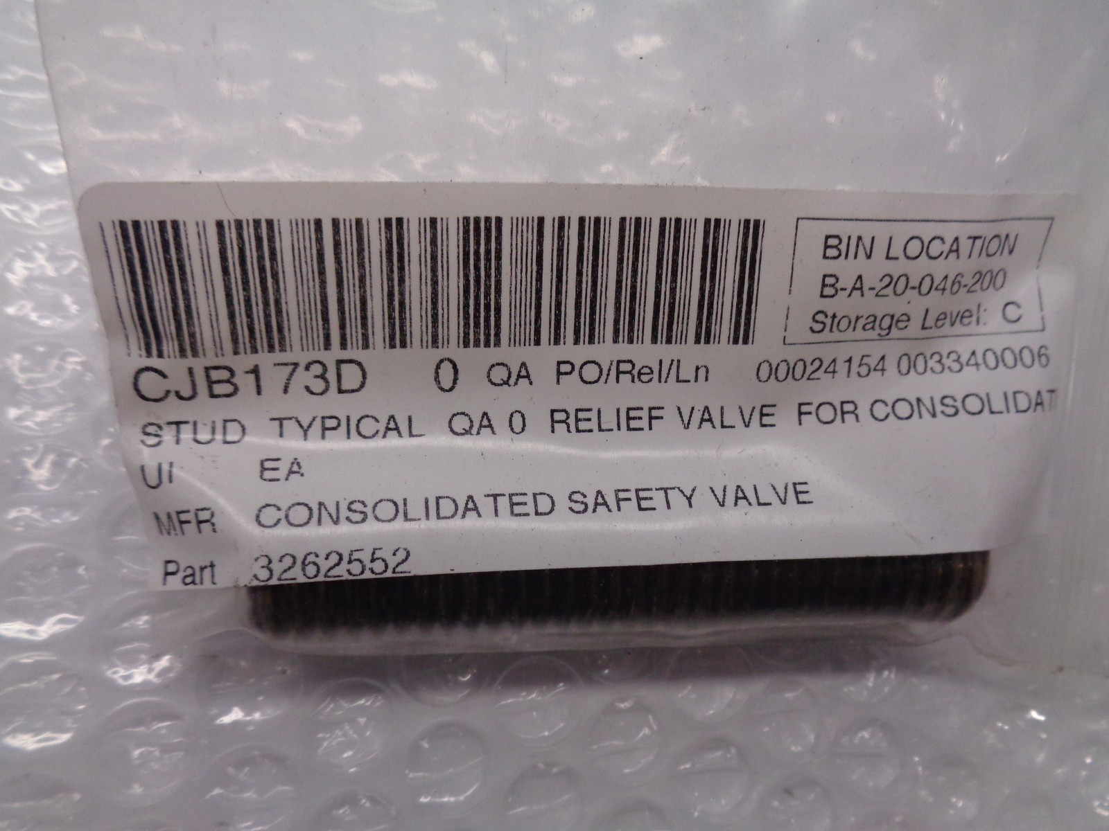 CONSOLODATED SAFETY VALVE 3262552 STUD NSNP