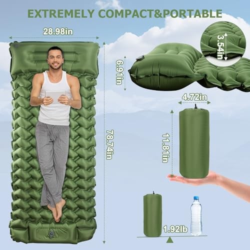 Toncoke Sleeping Pad - Extra Thick & Ultralight Inflatable - Green