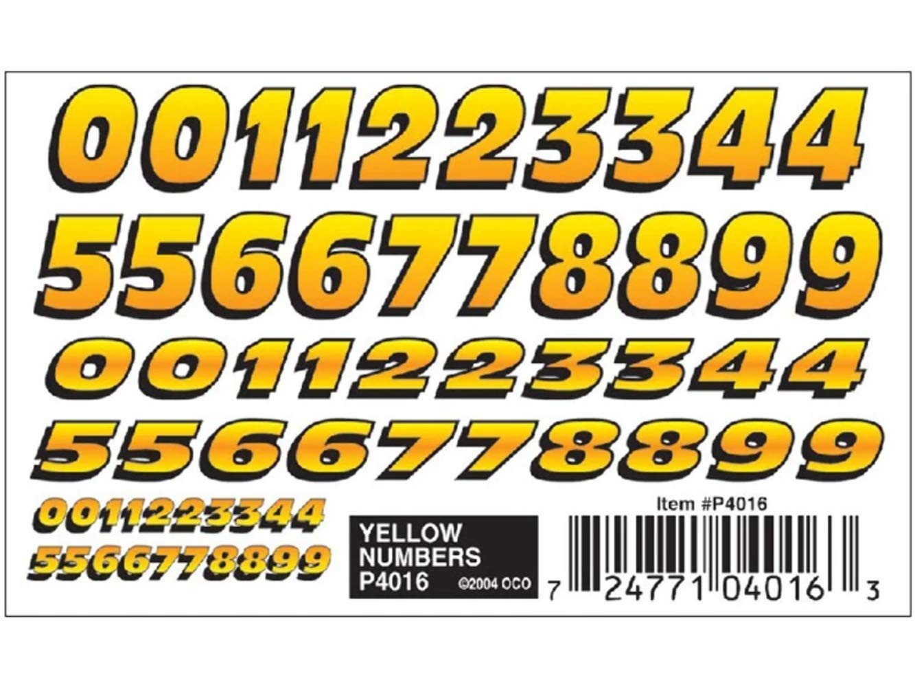 PineCar Yellow Numbers Dry Transfer PINP4016