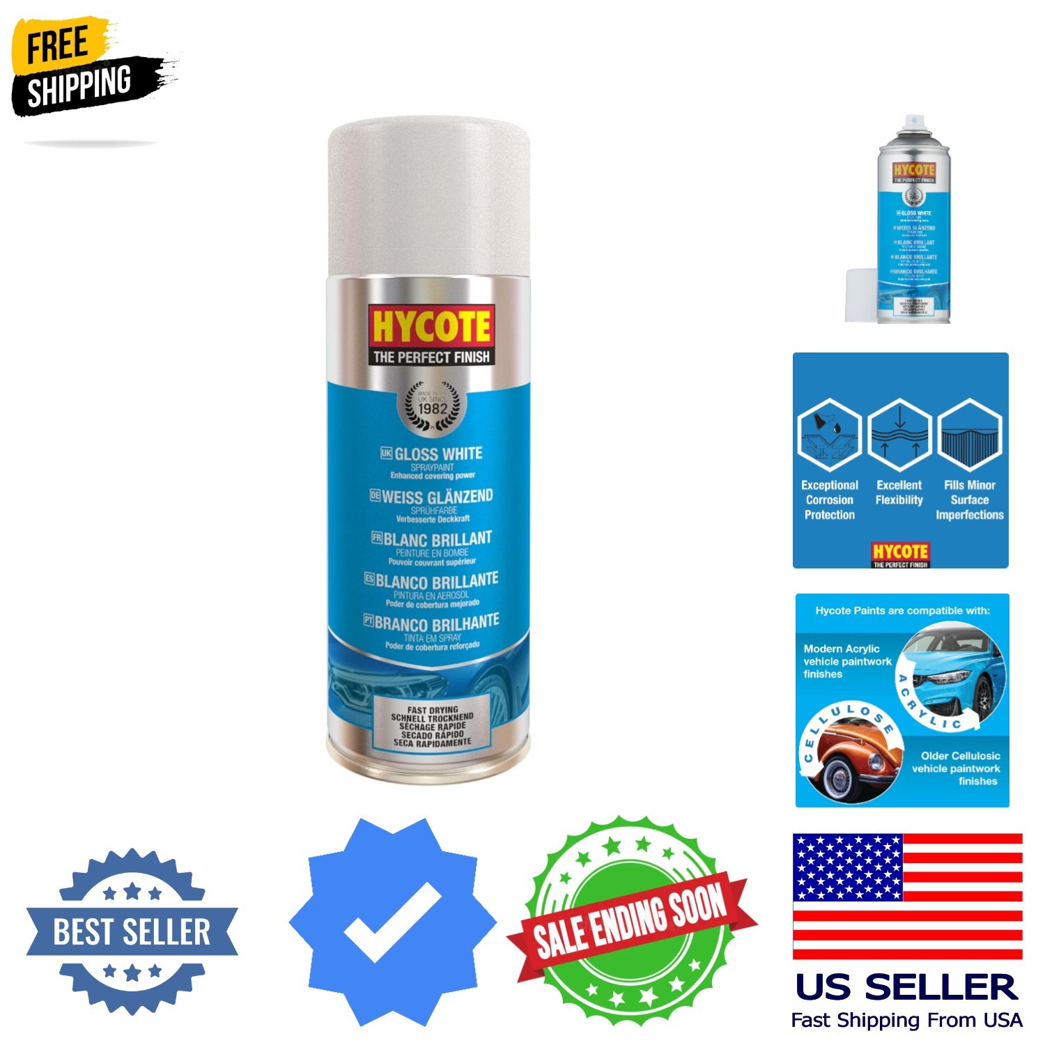 White Spray Paint, Gloss White, 13.5 Oz – Fast Drying, UV & Weather Resistant...