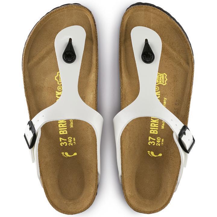 BIRKENSTOCK GIZEH FLIP-FLOPS BIRKOFLOR PATENT WHITE NARROW FIT