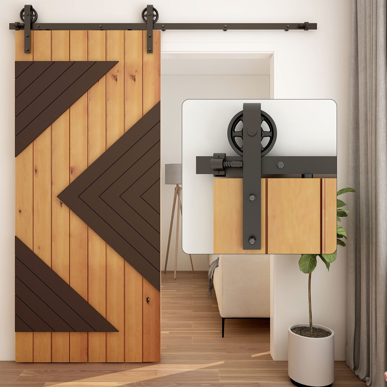 CCJH 4-20FT Sliding Barn Door Hardware Kit Medium Wheel for Single/Double Doors