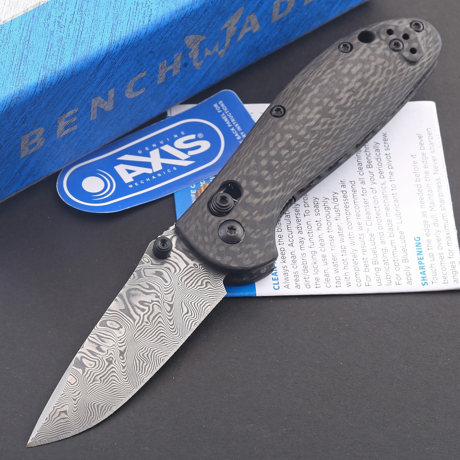 Small Carbon Fiber Handle Damascus Steel Blade Pocket Folding Knife Axis Lock US