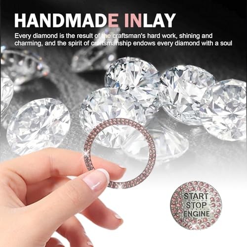 2 PCS Bling Crystal Push Start Button Cover Stickers, Sparkling Pink