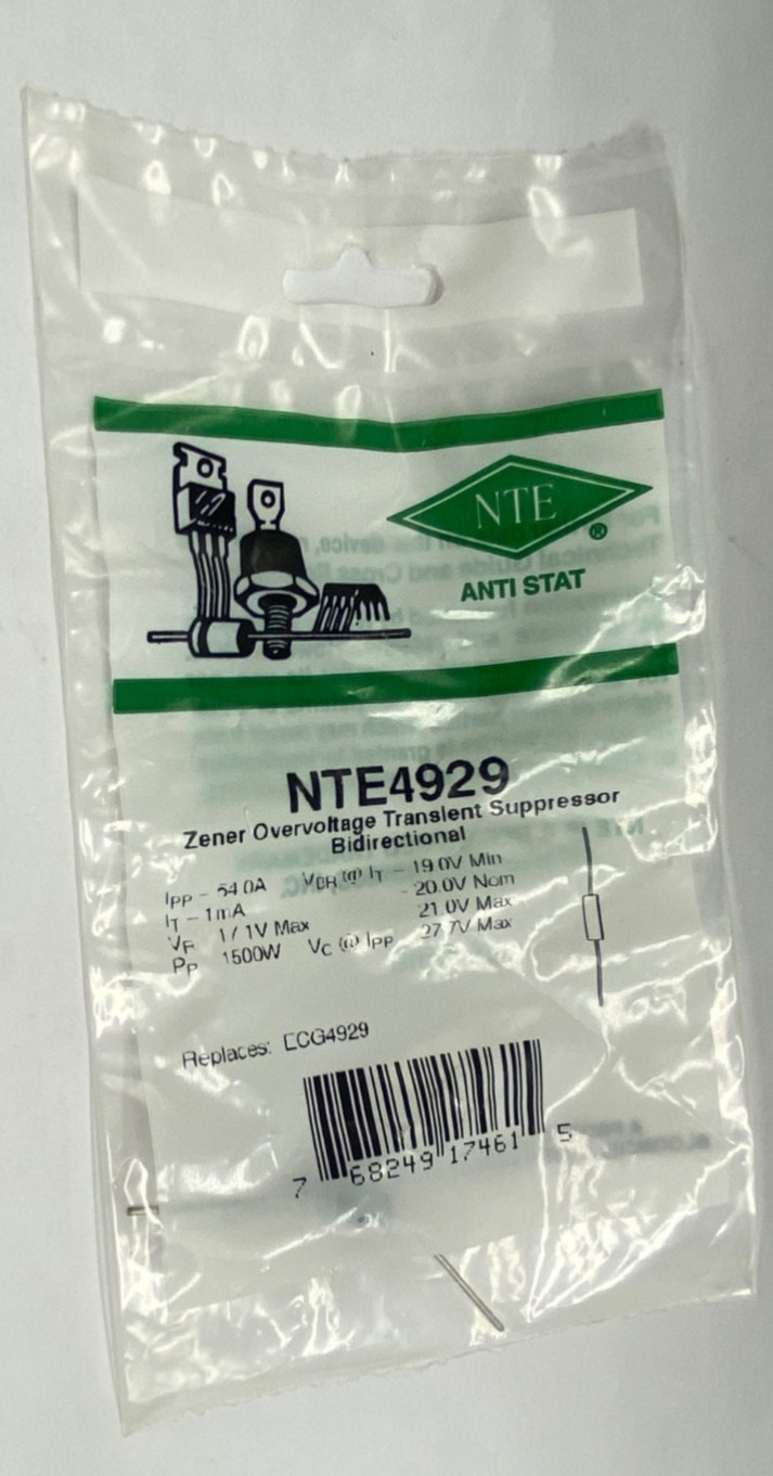 NTE49429 Zener Overvoltage Transient Suppressor Bi-Direct 20v nominal breakdown