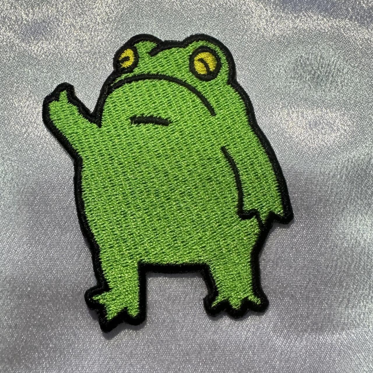 Frog Flipping Off the World Iron On Embroidery Patch Funny Meme Hat Jacket DIY