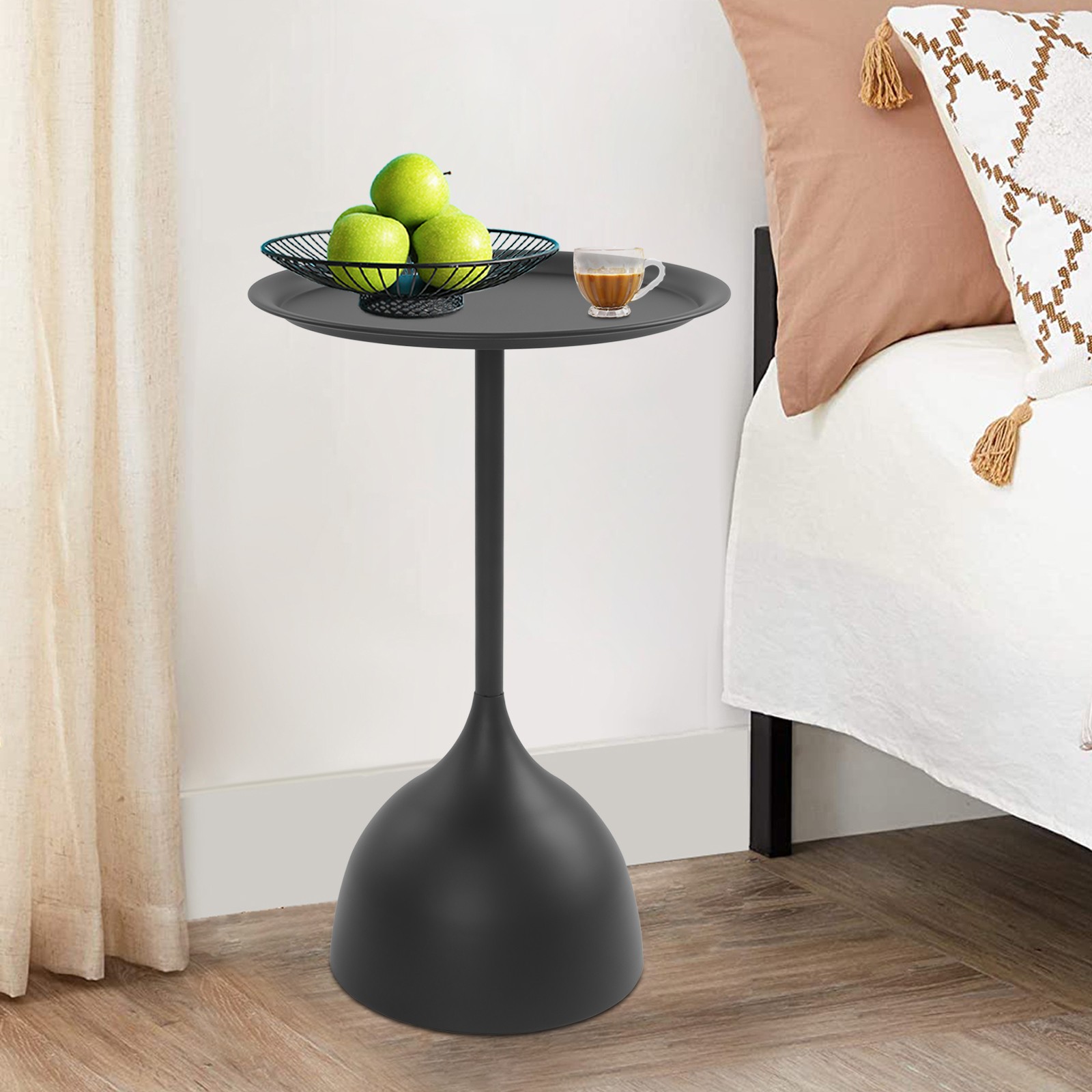 Modern Industrial Black Iron Side Table 15.75in Round Top 23.62in Height