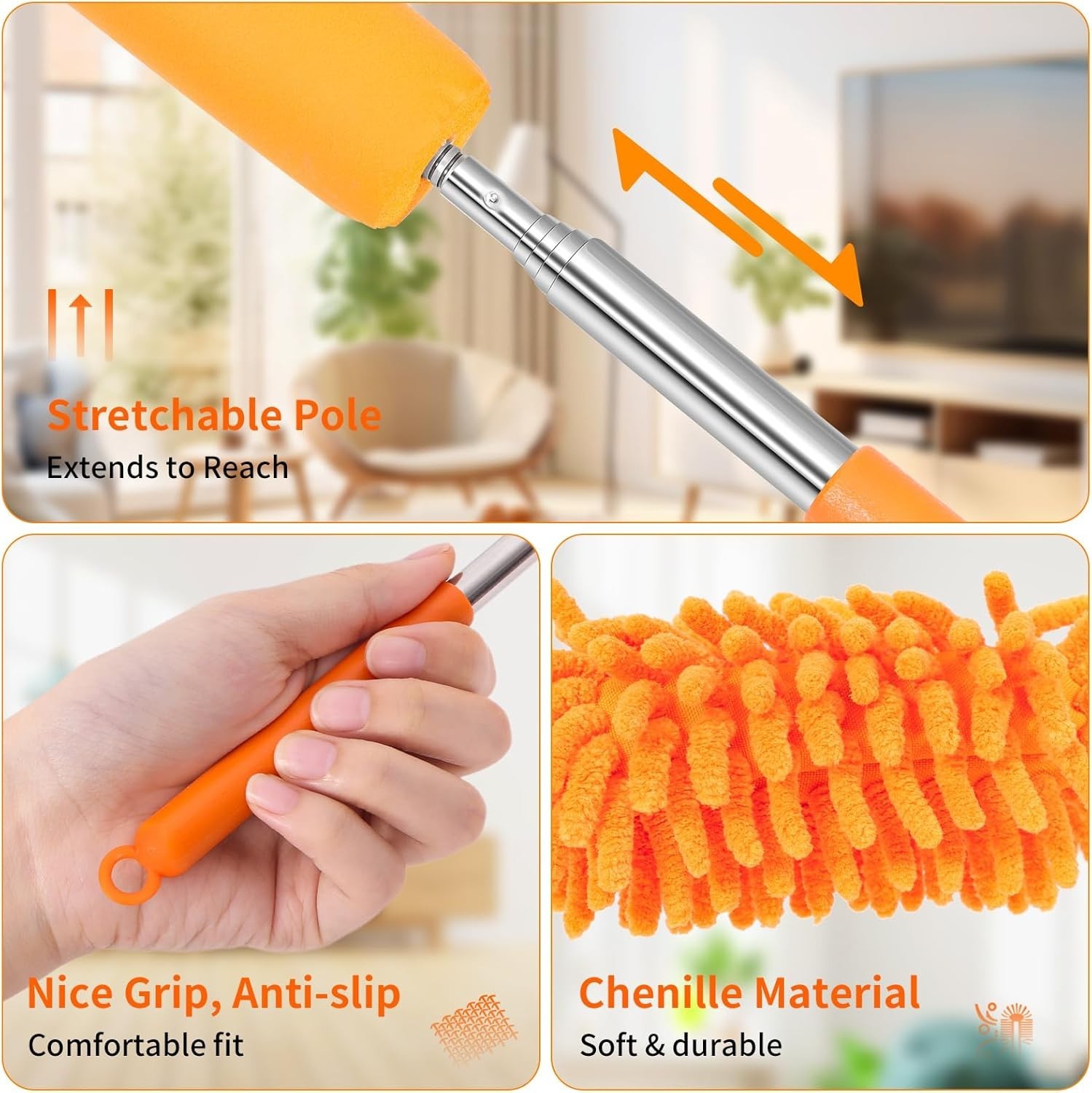 Compact Washable Duster with 360° Rotatable Head for Home, Office & Car Cleaning