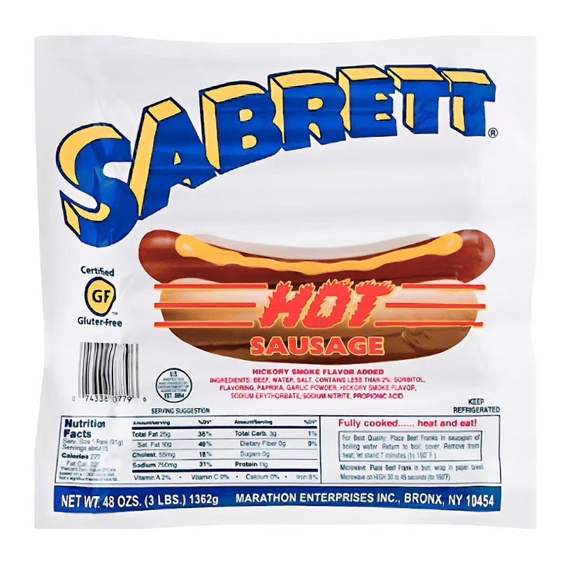 Sabrett All-Beef Hot Sausage, 3 lbs.