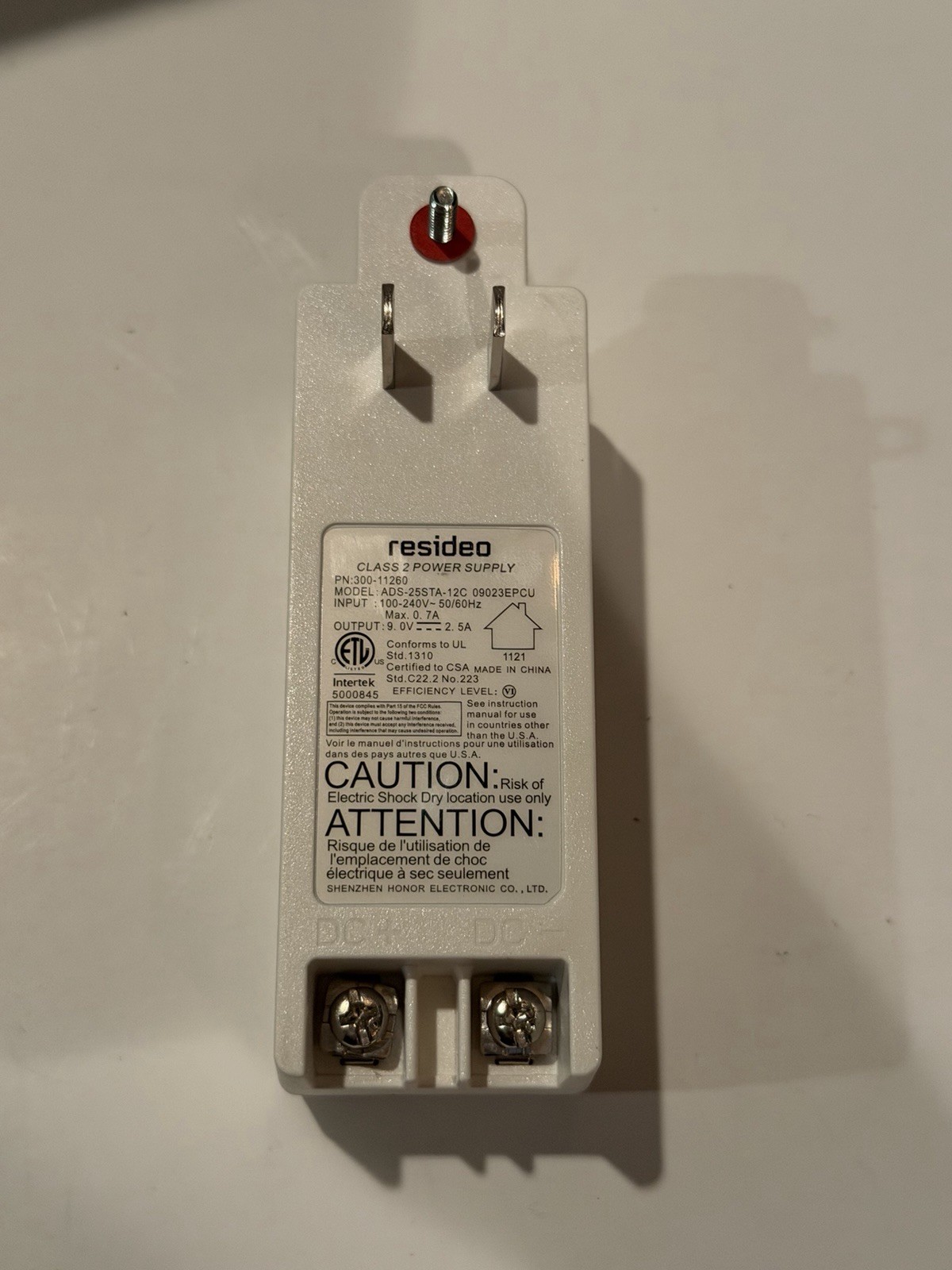 Honeywell Resideo 300-11260-CAN 9V 2.5A Class 2 Power Supply ADS-25ST-12C