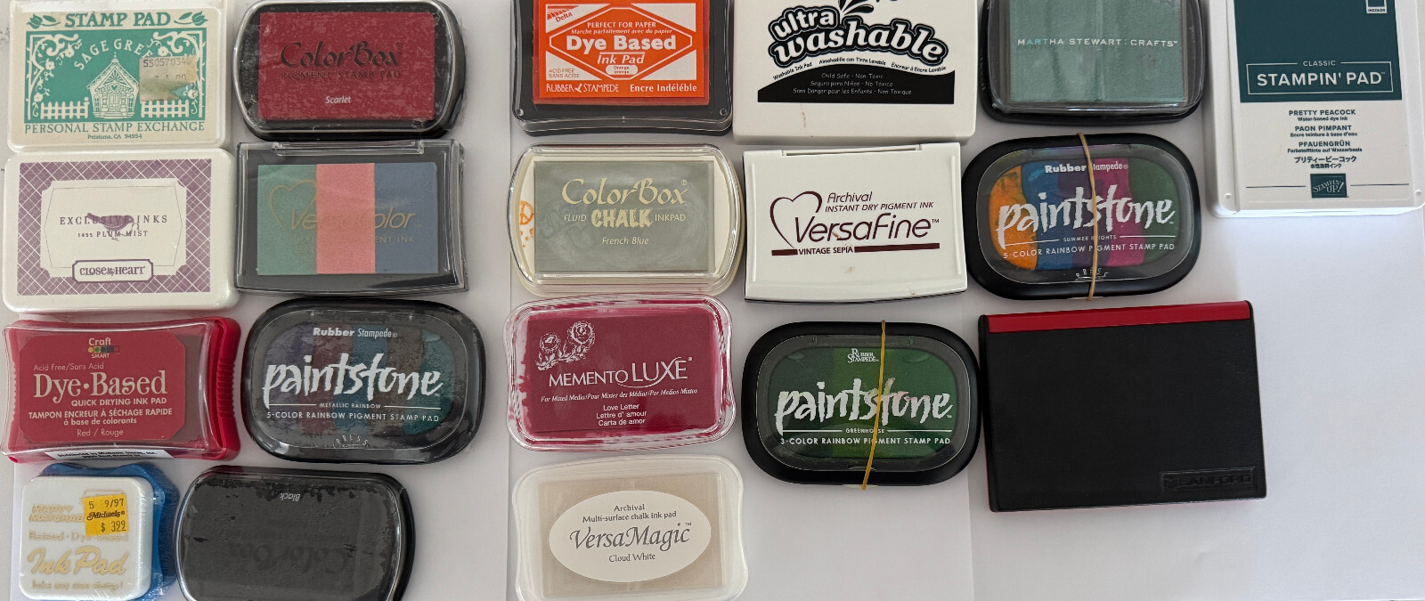 Lot of 19 Rubber Stamp Ink Pads - 8 Unopened & 11 Opened - Mixed Brands