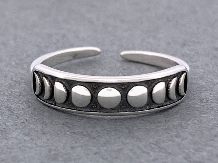 Valentine's 925 SS Toe Ring Gift 4 Women Moon Phases Adjustable Midi Pinky Ring
