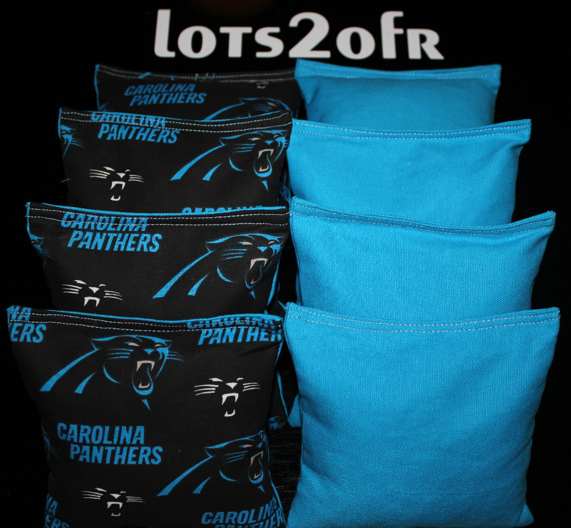 All weather Resin CORNHOLE BEAN BAGS w CAROLINA PANTHERS ACA Regulation Bags