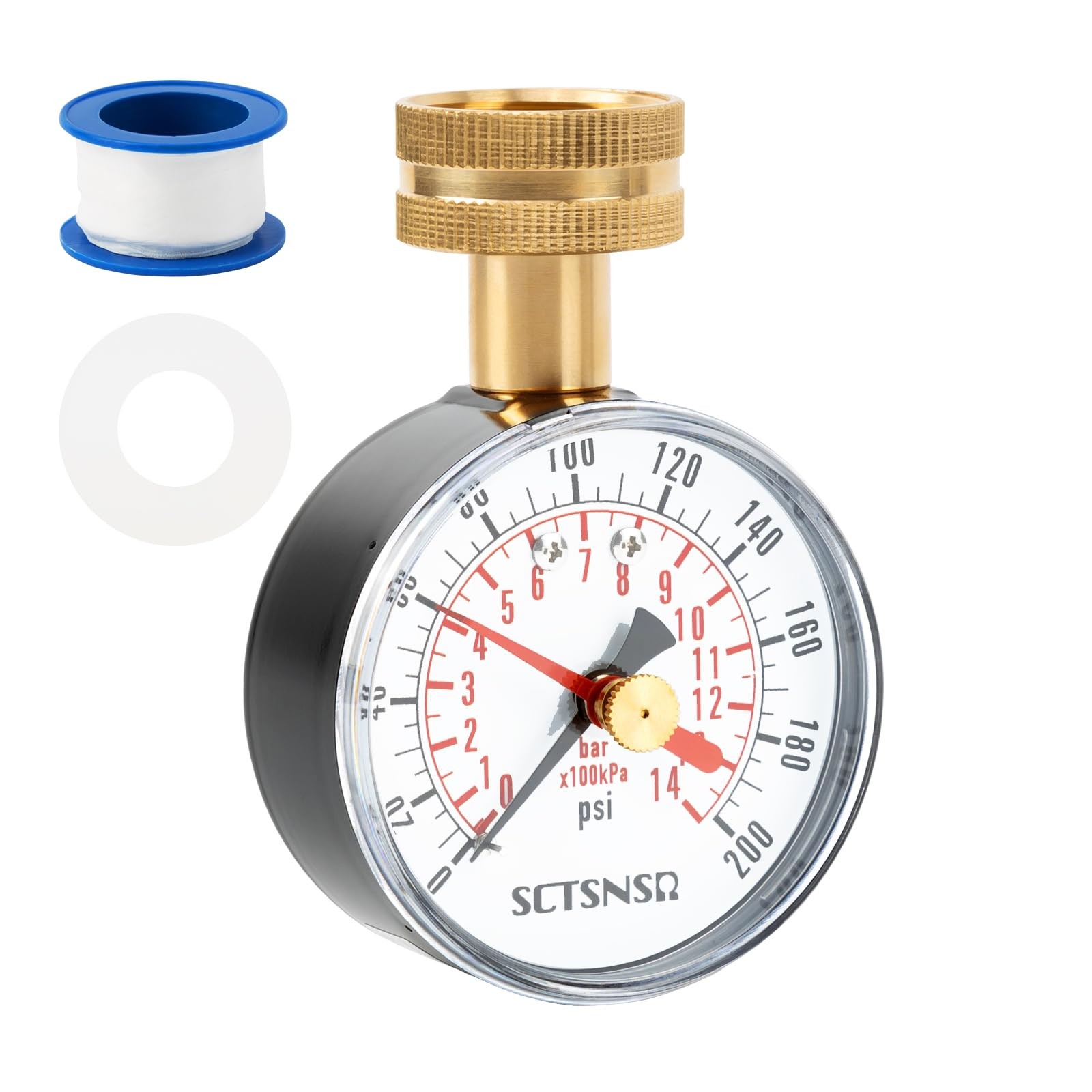 SCTSNSR 0 to 200 Psi Water Pressure Test Gauge with Red Max Pointer