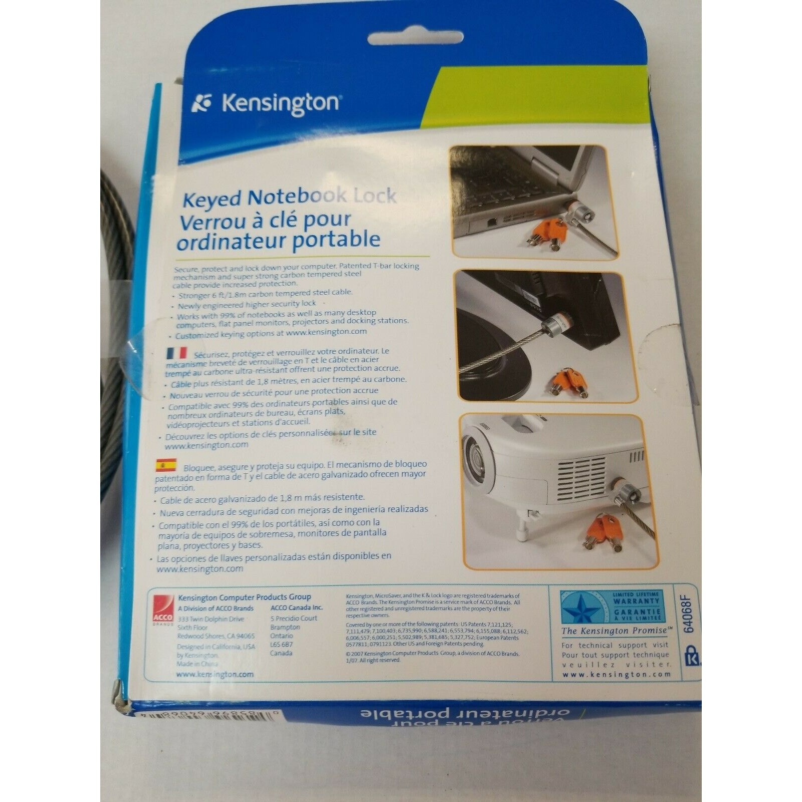 Kensington Laptop Computer Microsaver Security Cable w/Lock Cable Two Keys NEW