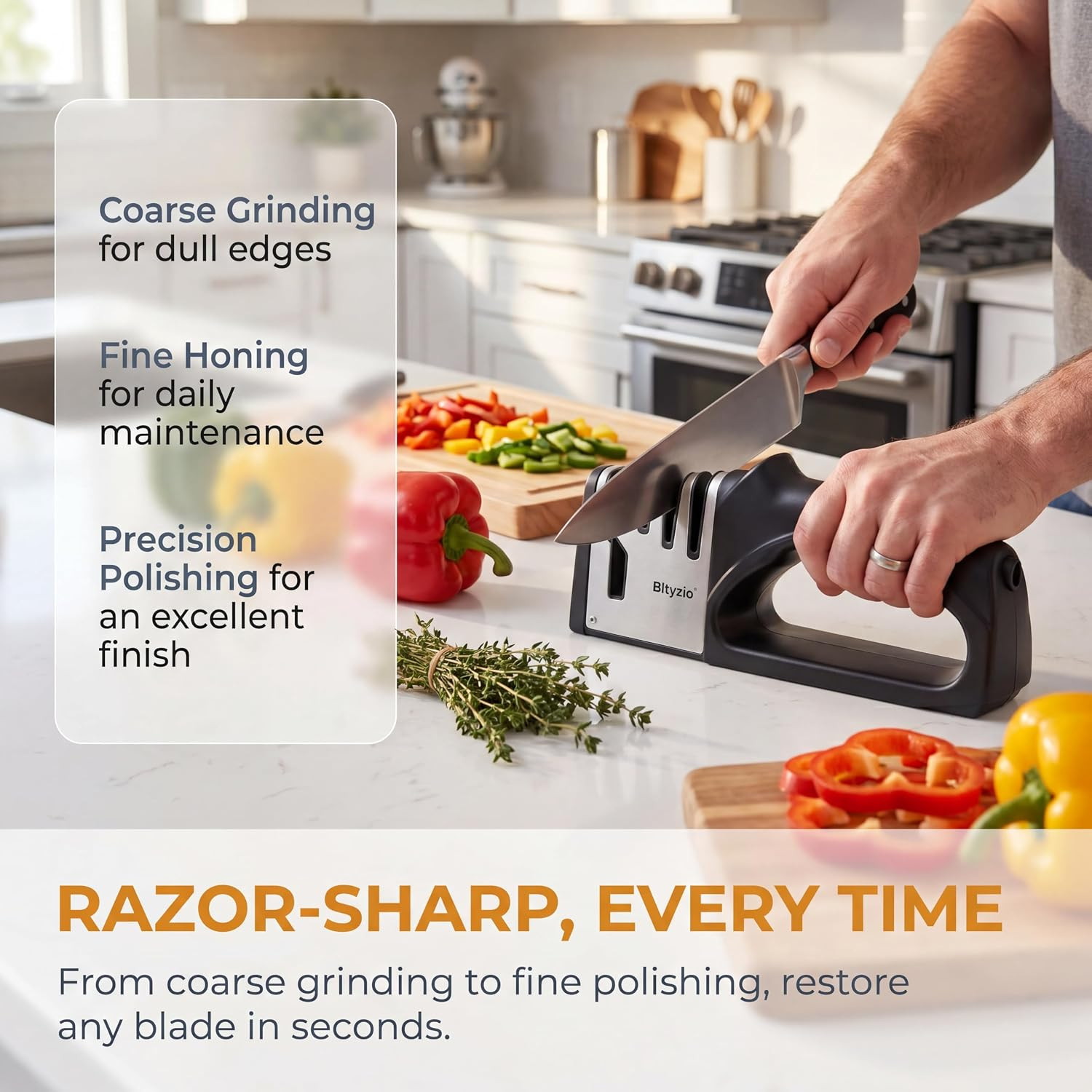 4-In-1 Manual Knife Sharpener for Kitchen Knives & Scissors, Professional Pull-T