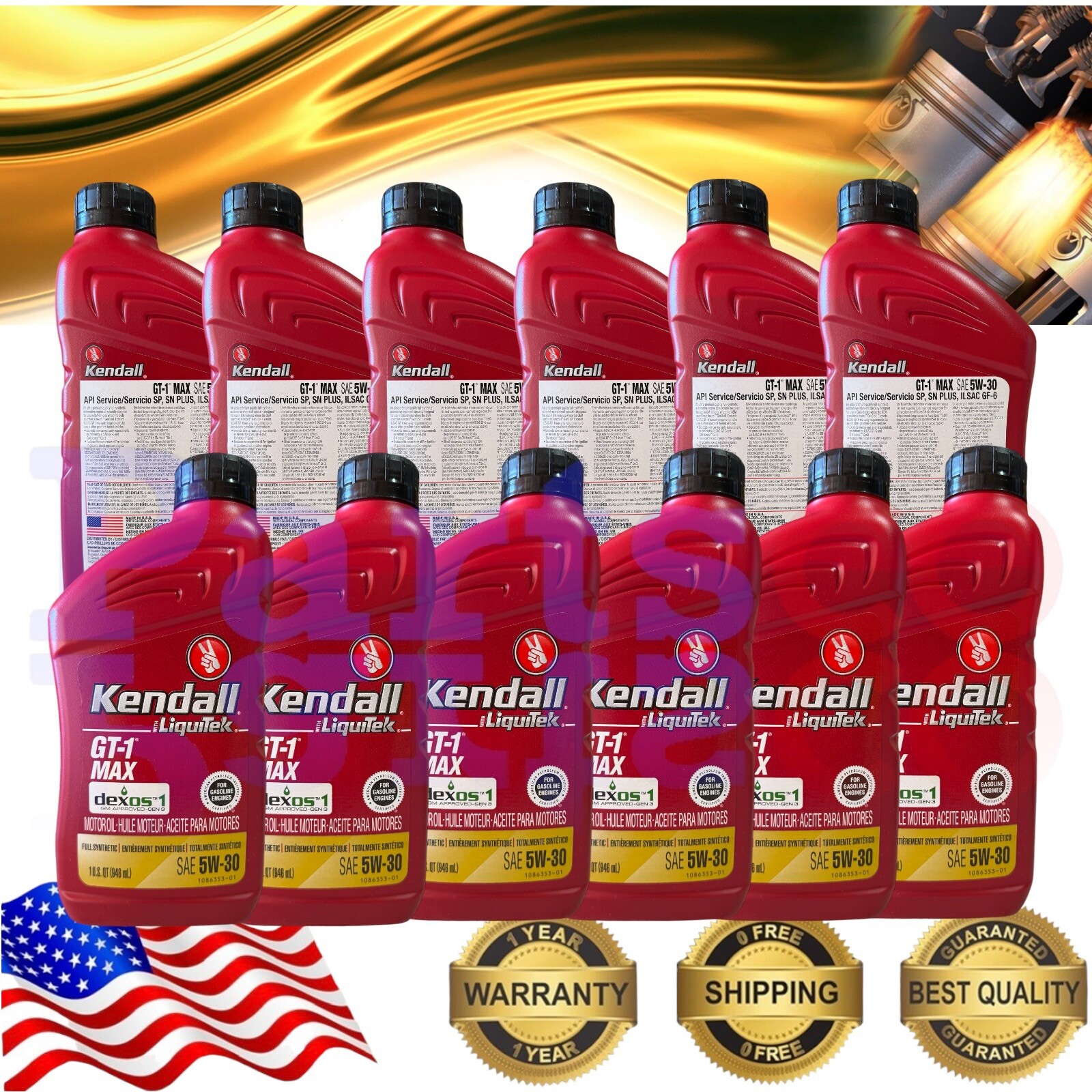 Motor Oil 5W30 Full Synthetic 12 Quarts KENDALL GT-1® MAX  WITH LIQUITEK®