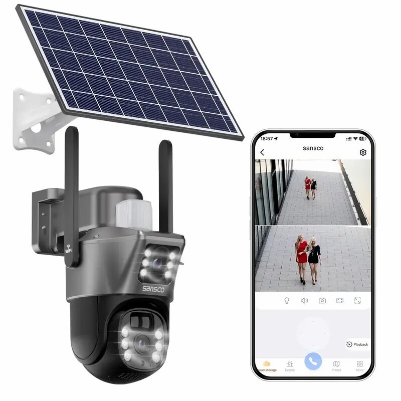 2PCS Solar Battery Powered Wireless WiFi Outdoor PTZ Home Security Camera System