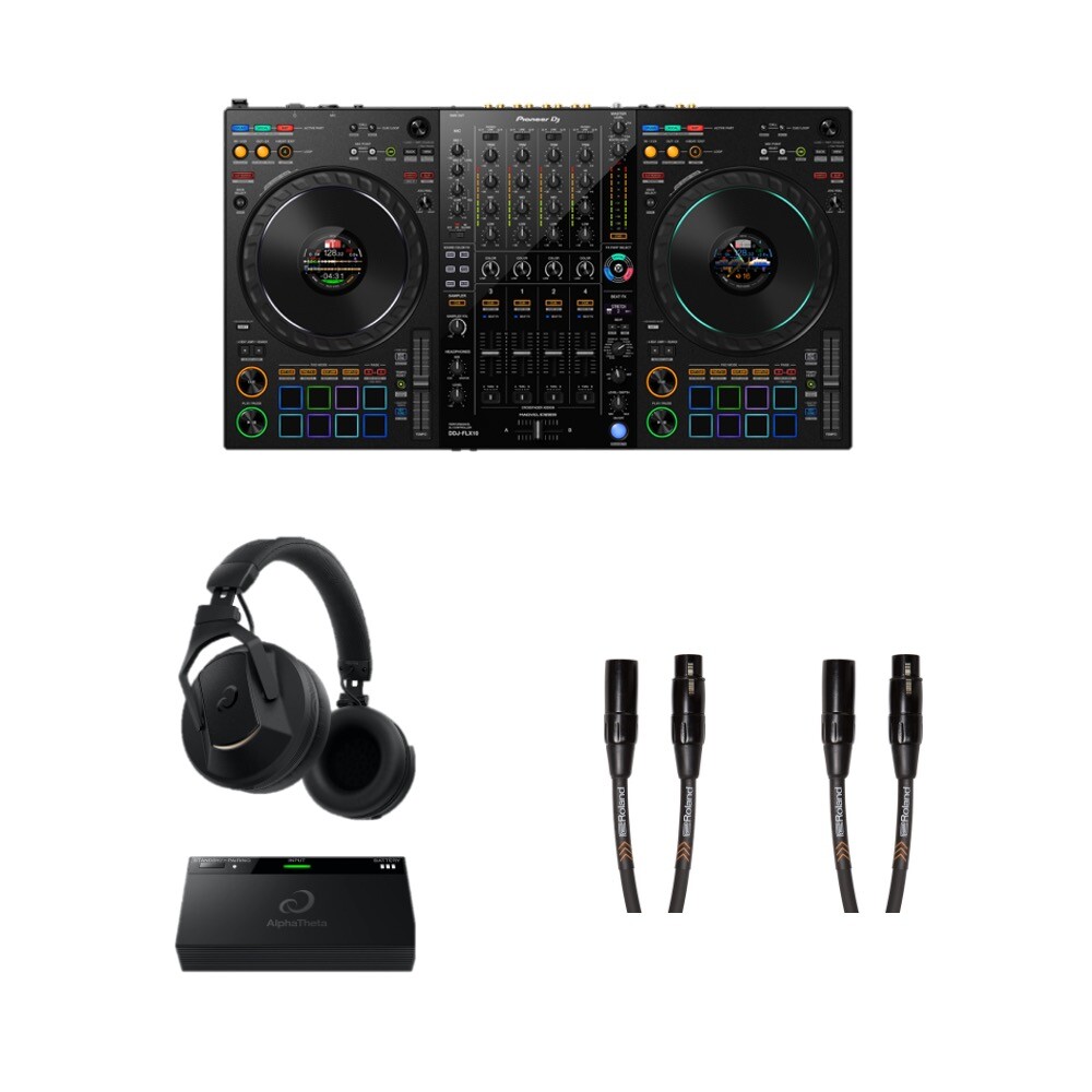 Pioneer DJ DDJ-FLX10 DJ Controller + HDJ-F10 Wireless Headphones & XLRs
