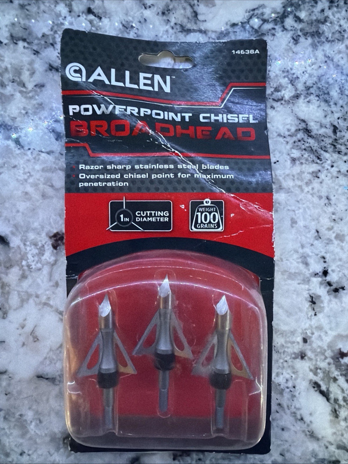Allen PowerPoint Chisel Broadheads 3 Pack 14636A 1" Cutting Diameter 100 Grain