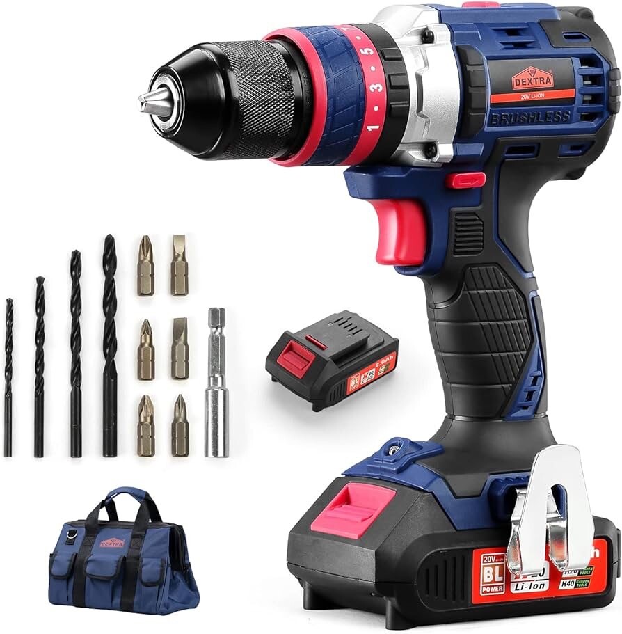 Dextra 20V Cordless Hammer Drill with 2.0Ah Battery and Charger