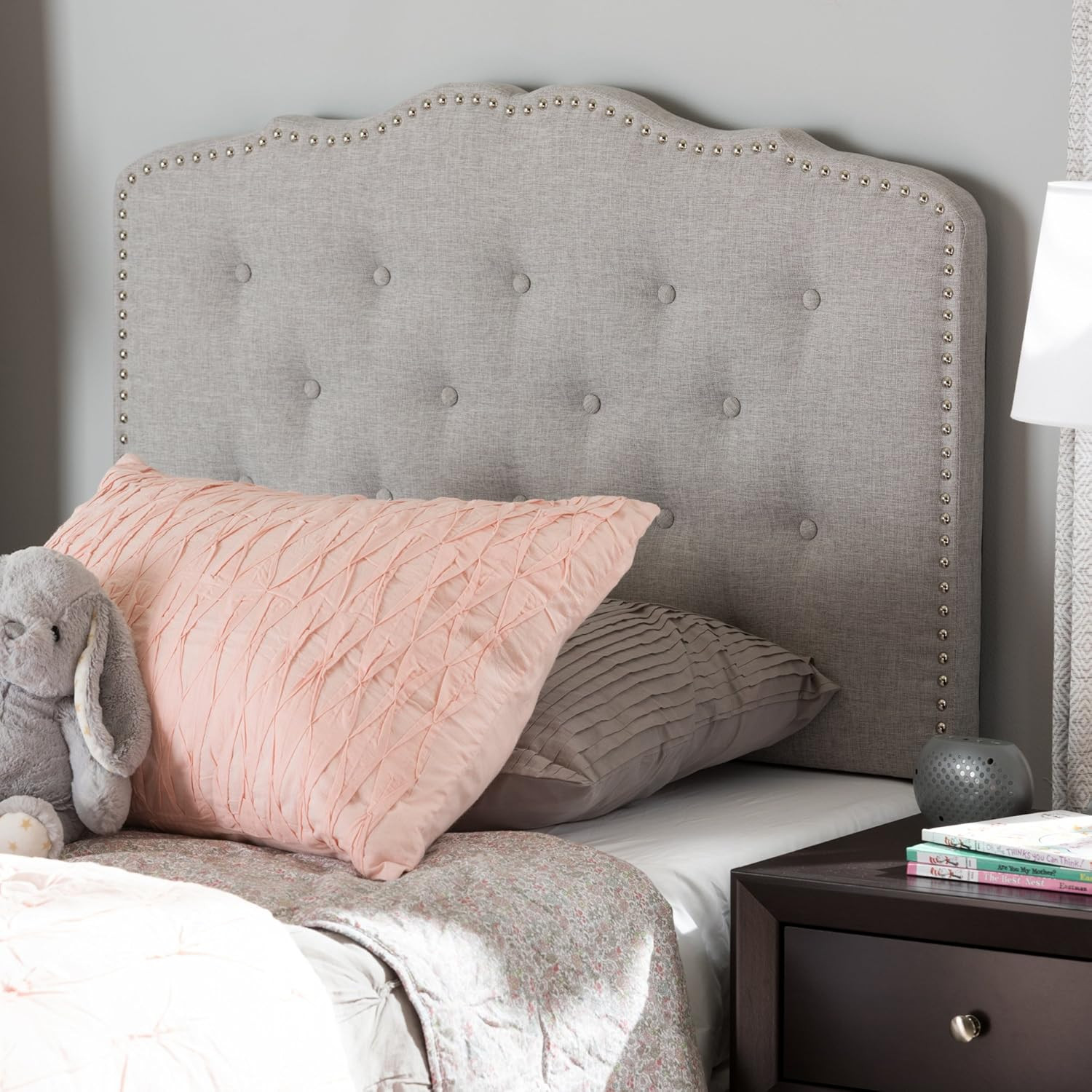 Modern Greyish Beige Twin Size Fabric Headboard - Karessa Collection