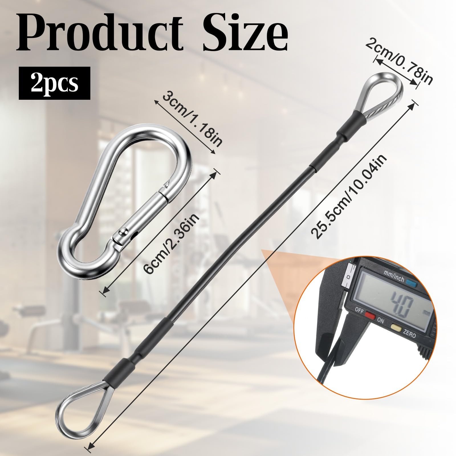 10" Gym Cable Extension 2 Pcs Replacement Cable for Lat Tricep Pull Down