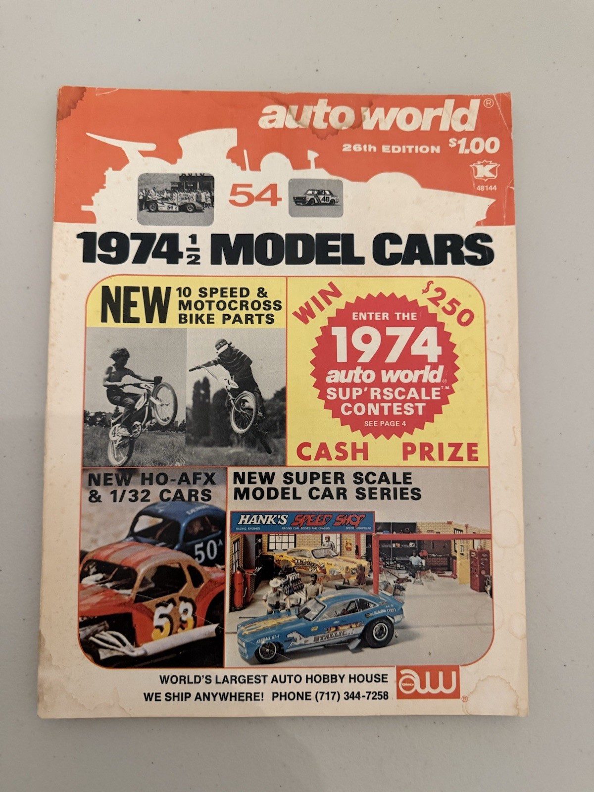 VINTAGE  1974 1/2  AUTO WORLD CATALOG 26TH EDITION MODEL CARS, SLOT CARS, ETC.