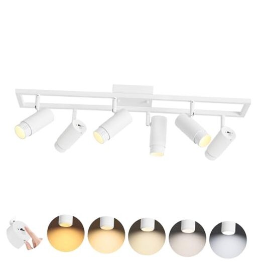 5-Color LED Track Lighting Kit, 15°-60° Zoomable Track Light 6 Light White