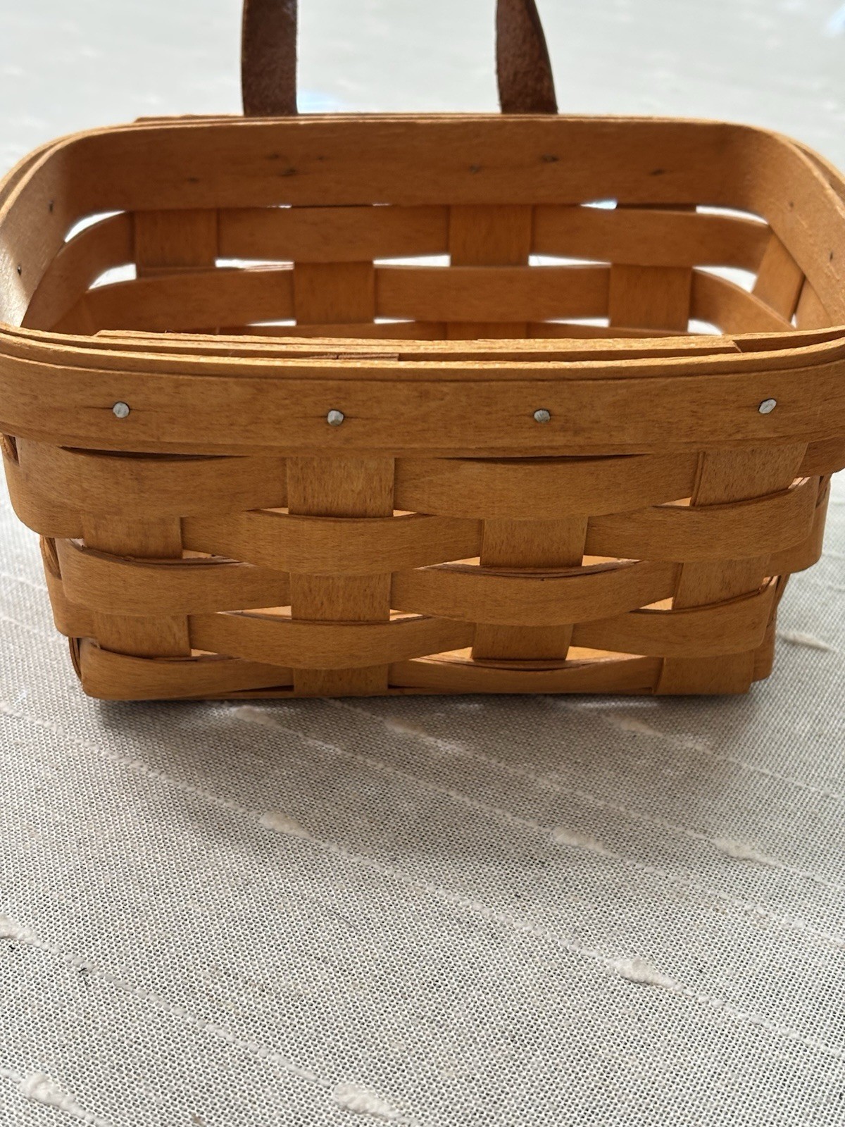 Vintage 1998 Longaberger Hanging Mail Basket Leather Strap 7”x 5” Cottagecore