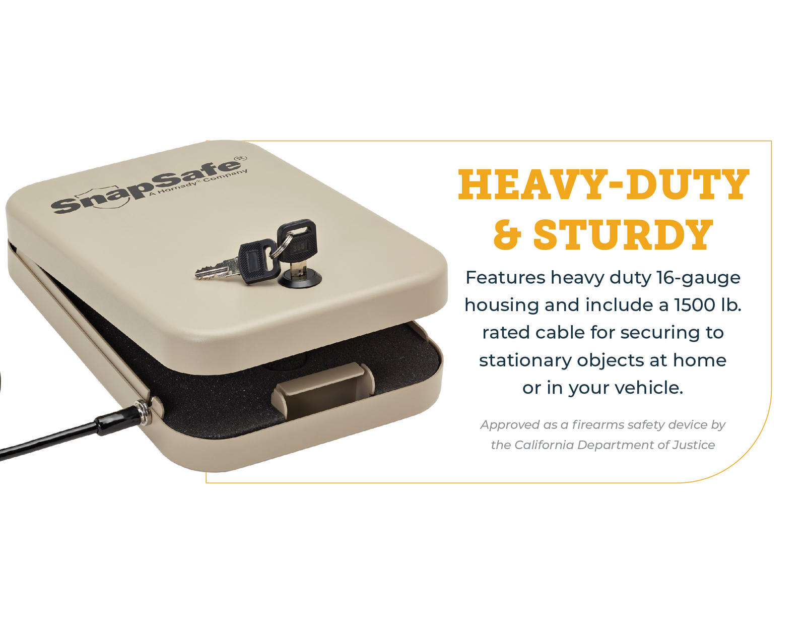 SnapSafe Portable Lock Box, Include 2 Keys, Security Cable- 9.5"x 6.5"x 1.75""