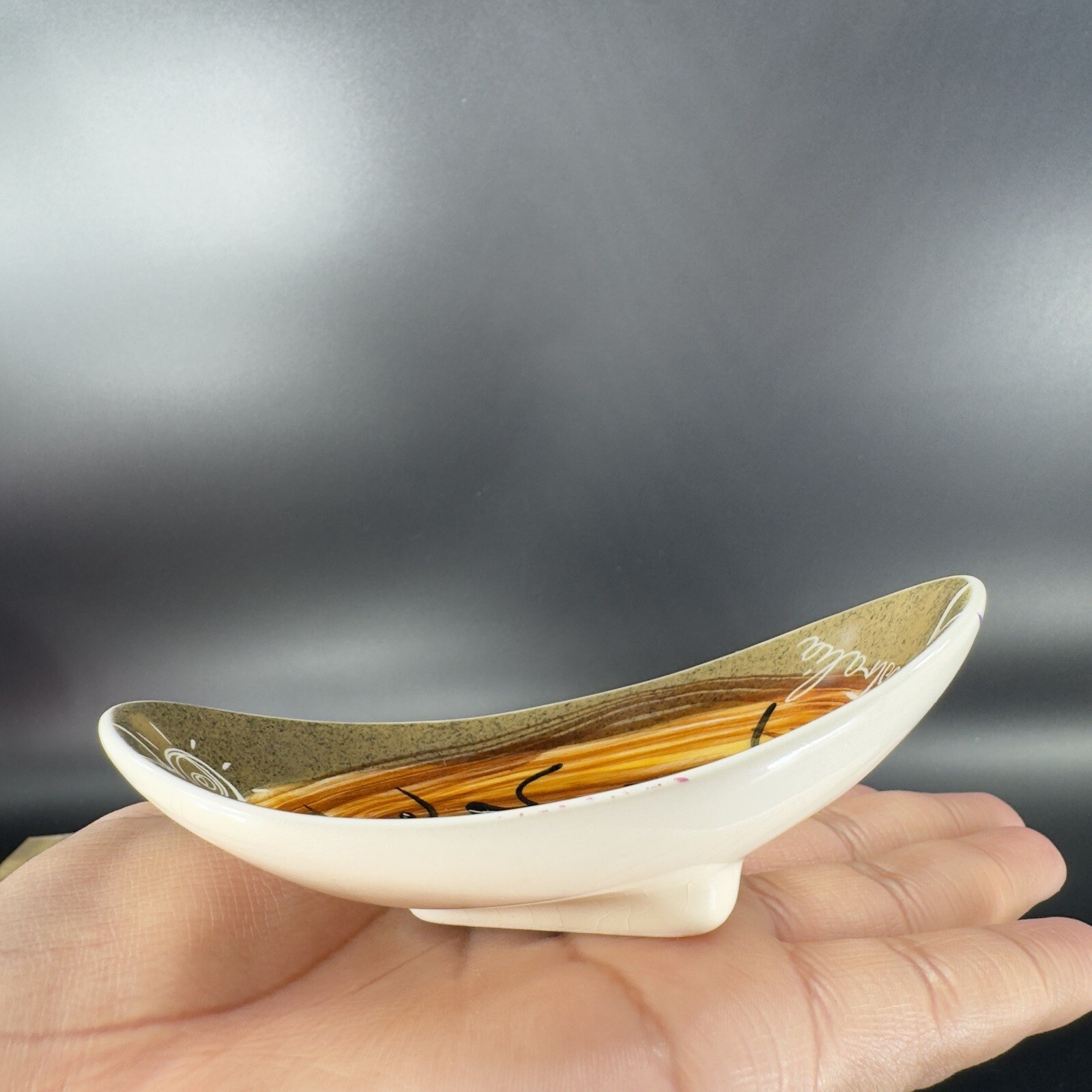 Hand Painted Studio Anna Ceramic Porcelain Dish Footed Trinket Signed Australia