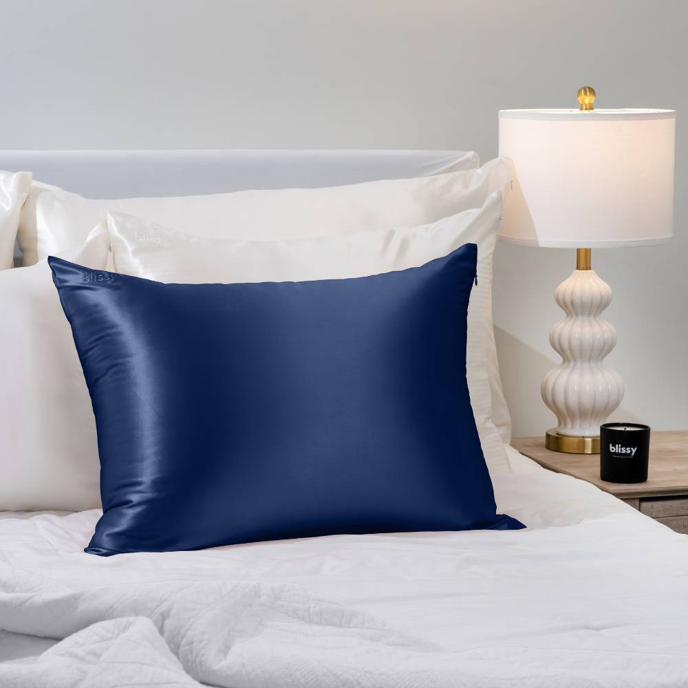 Blissy King 600 Thread Count Silk Pillowcase Navy Blue