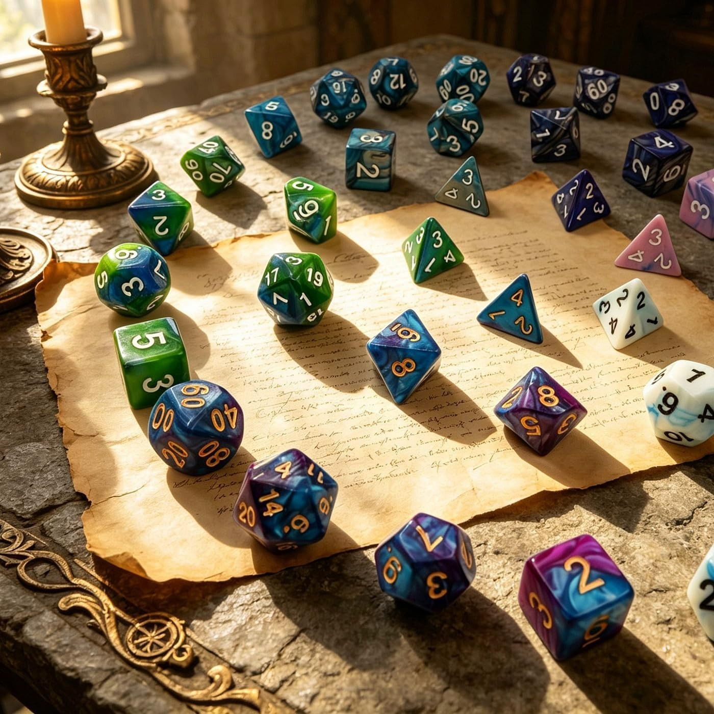 Polyhedral DND Dice Set-6 Pack Double-Colors Dice Sets Compatible with Dungeons
