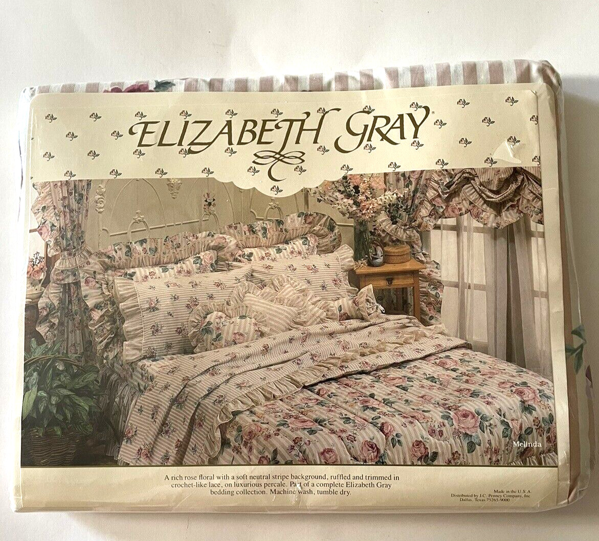 Vintage Elizabeth Gray Melinda Rose Floral Ruffle Twin Flat Sheet New JC Penny